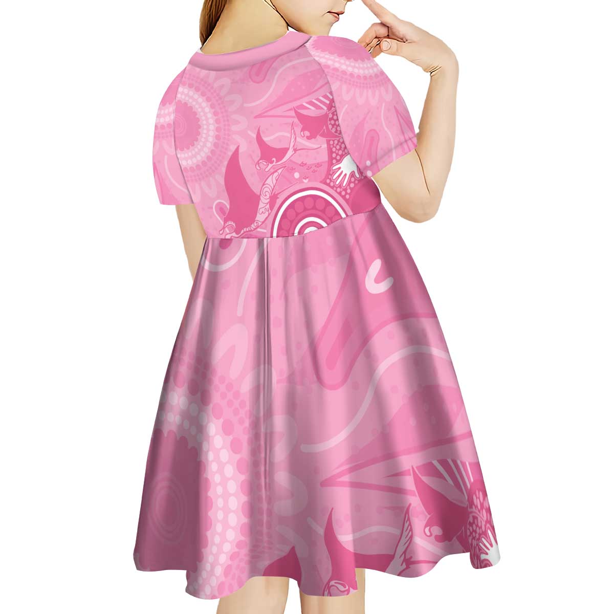 Australia Breast Cancer Awareness Kid Short Sleeve Dress Pink Ribbon Manta Ray Aboriginal Art - Vibe Hoodie