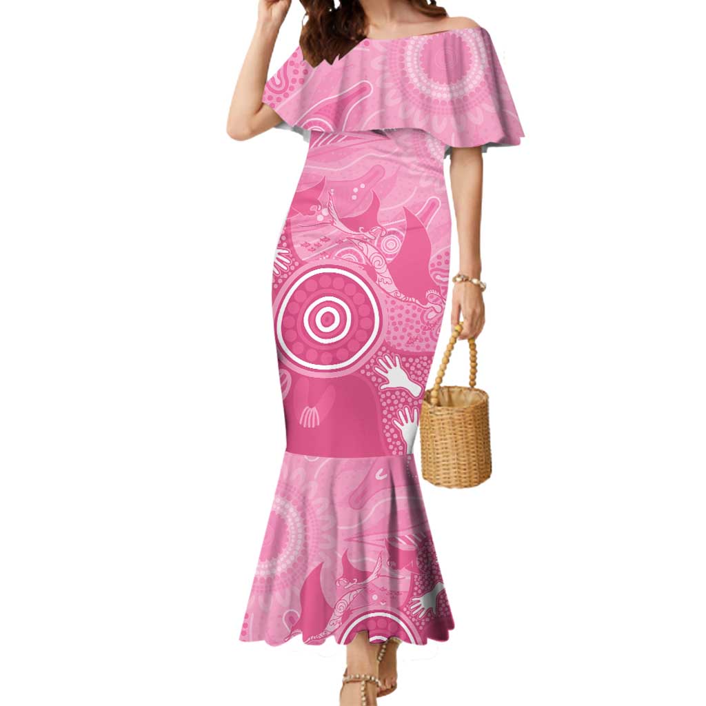 Australia Breast Cancer Awareness Mermaid Dress Pink Ribbon Manta Ray Aboriginal Art - Vibe Hoodie