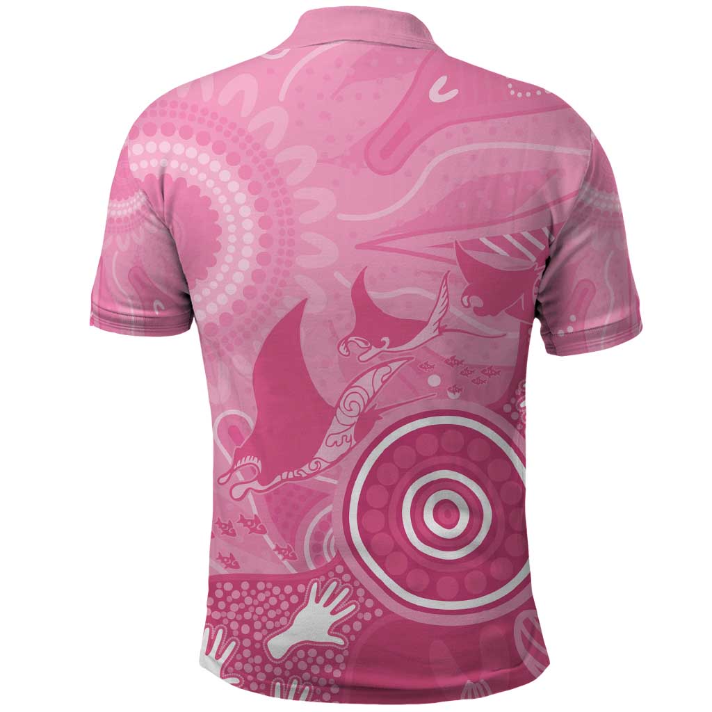 Australia Breast Cancer Awareness Polo Shirt Pink Ribbon Manta Ray Aboriginal Art - Vibe Hoodie