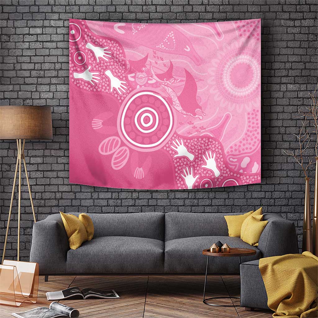 Australia Breast Cancer Awareness Tapestry Pink Ribbon Manta Ray Aboriginal Art - Vibe Hoodie
