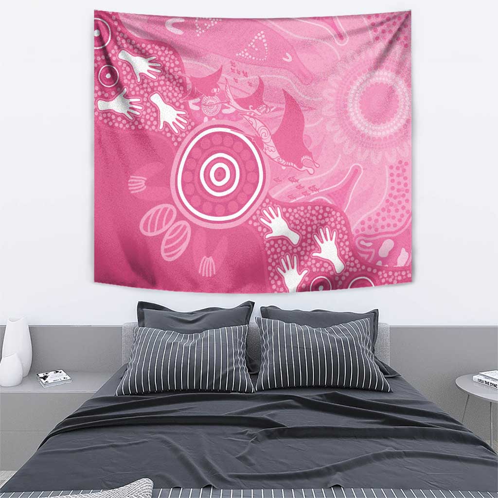 Australia Breast Cancer Awareness Tapestry Pink Ribbon Manta Ray Aboriginal Art - Vibe Hoodie