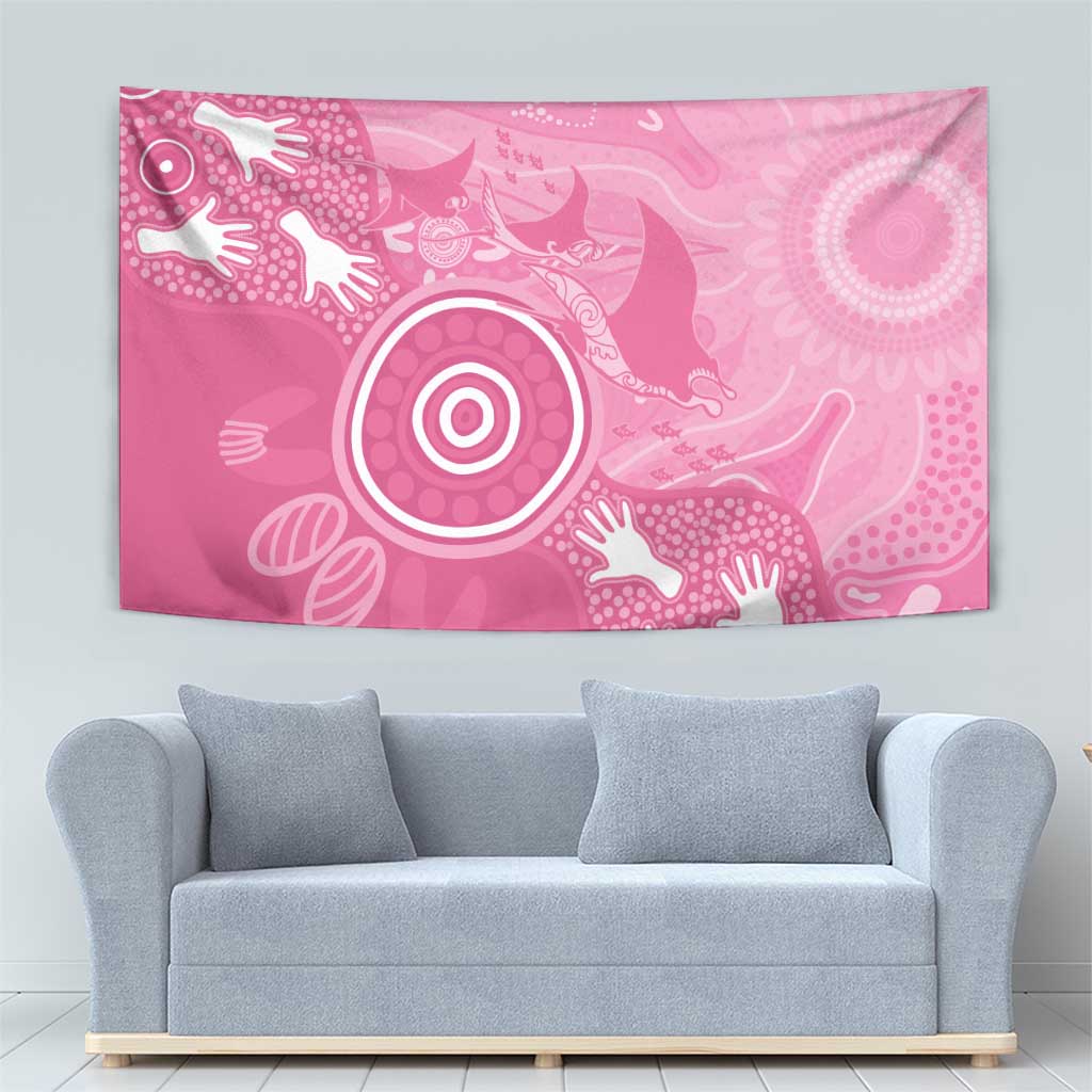 Australia Breast Cancer Awareness Tapestry Pink Ribbon Manta Ray Aboriginal Art - Vibe Hoodie