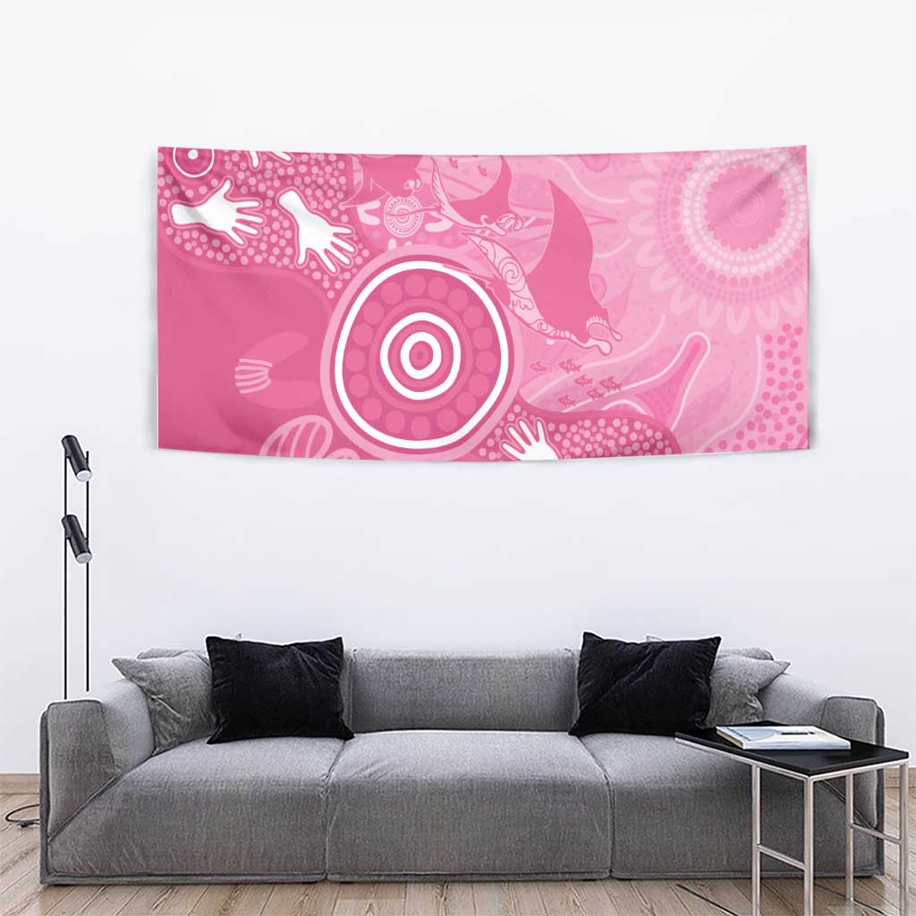 Australia Breast Cancer Awareness Tapestry Pink Ribbon Manta Ray Aboriginal Art - Vibe Hoodie