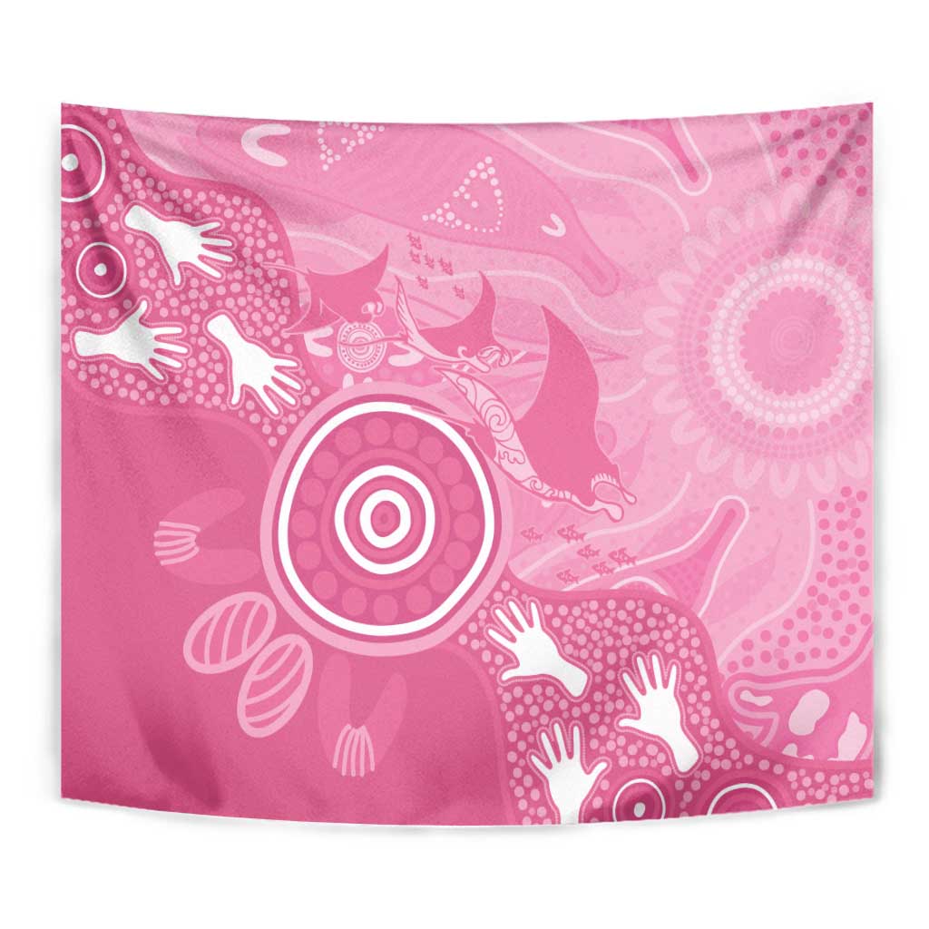 Australia Breast Cancer Awareness Tapestry Pink Ribbon Manta Ray Aboriginal Art - Vibe Hoodie
