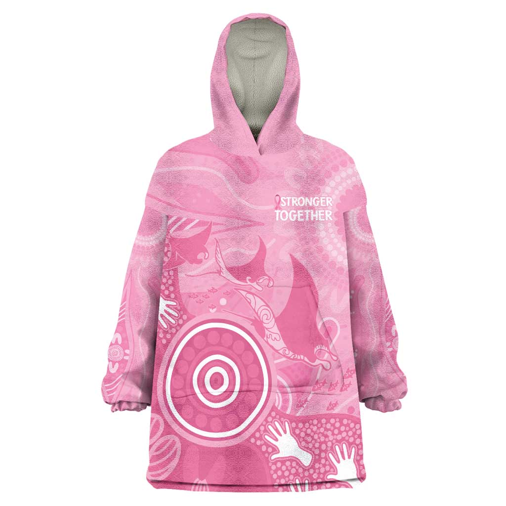 Australia Breast Cancer Awareness Wearable Blanket Hoodie Pink Ribbon Manta Ray Aboriginal Art - Vibe Hoodie