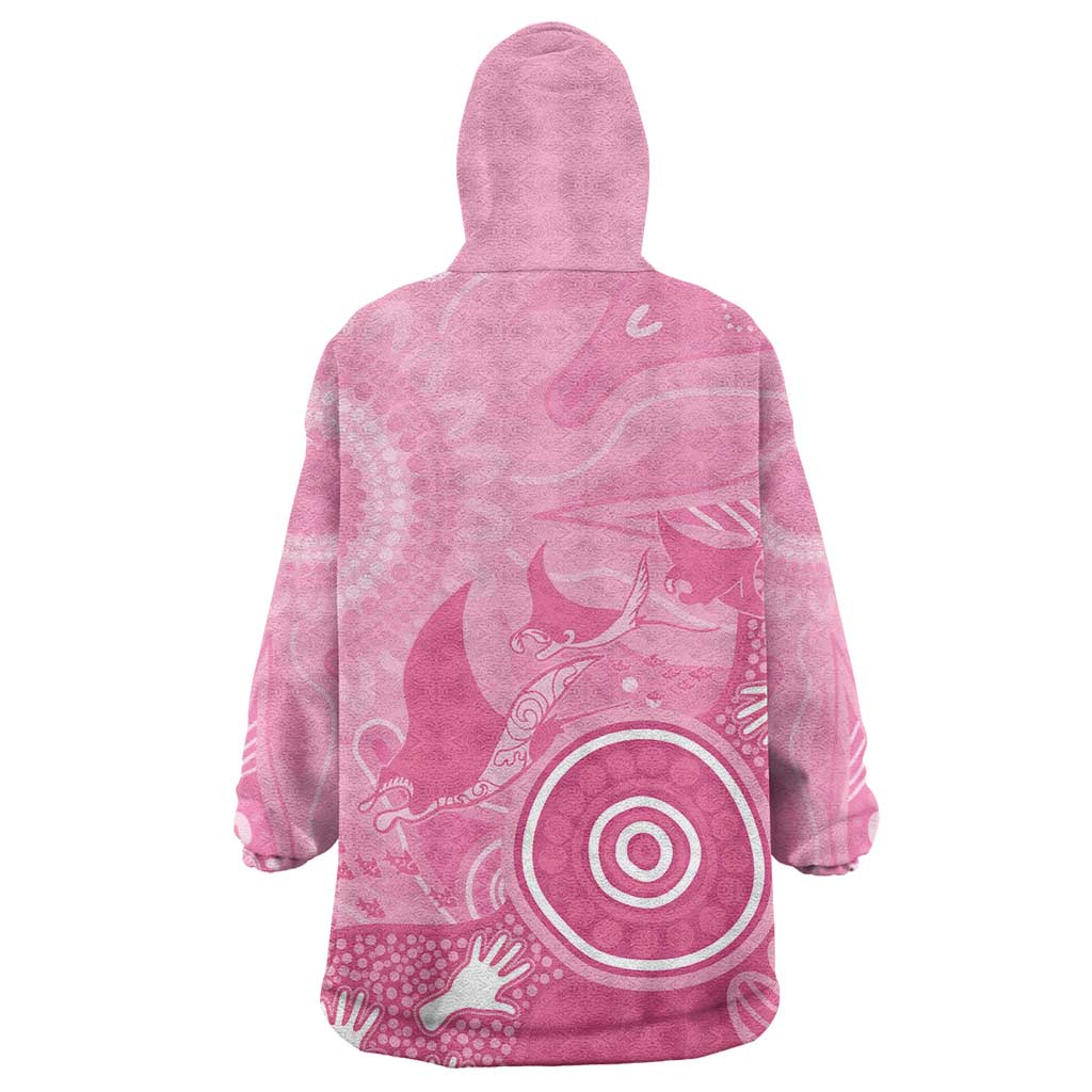 Australia Breast Cancer Awareness Wearable Blanket Hoodie Pink Ribbon Manta Ray Aboriginal Art - Vibe Hoodie