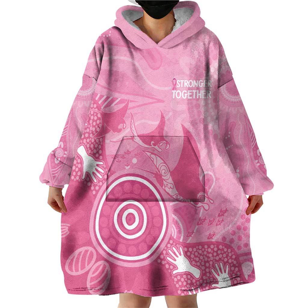 Australia Breast Cancer Awareness Wearable Blanket Hoodie Pink Ribbon Manta Ray Aboriginal Art - Vibe Hoodie