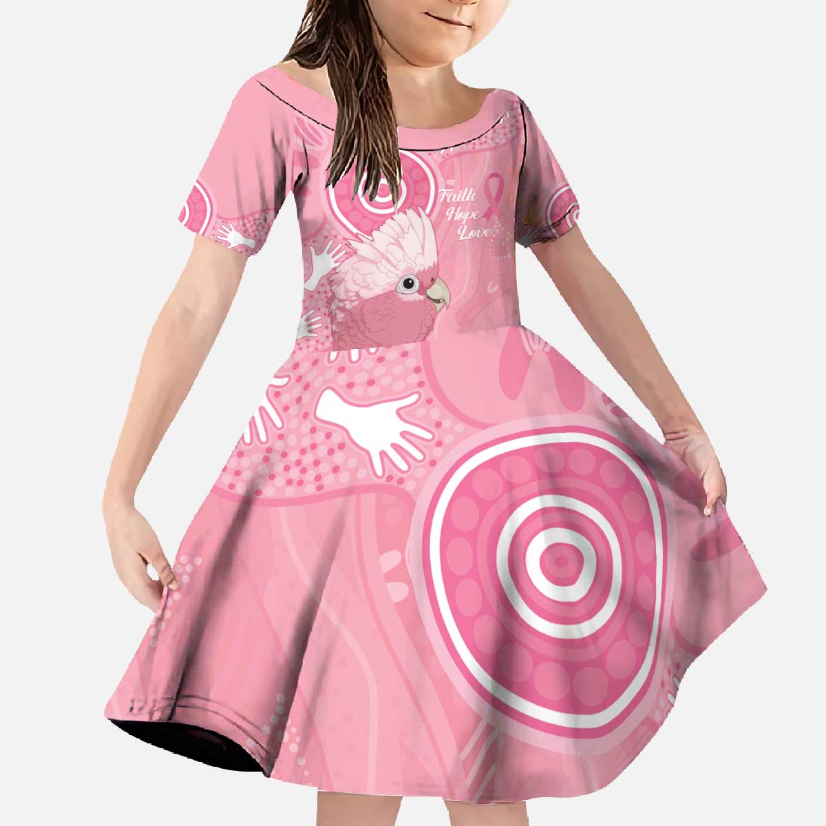 Australia Breast Cancer Awareness Family Matching Off The Shoulder Long Sleeve Dress and Hawaiian Shirt Galah Faith Hope Love Pink Month - Vibe Hoodie