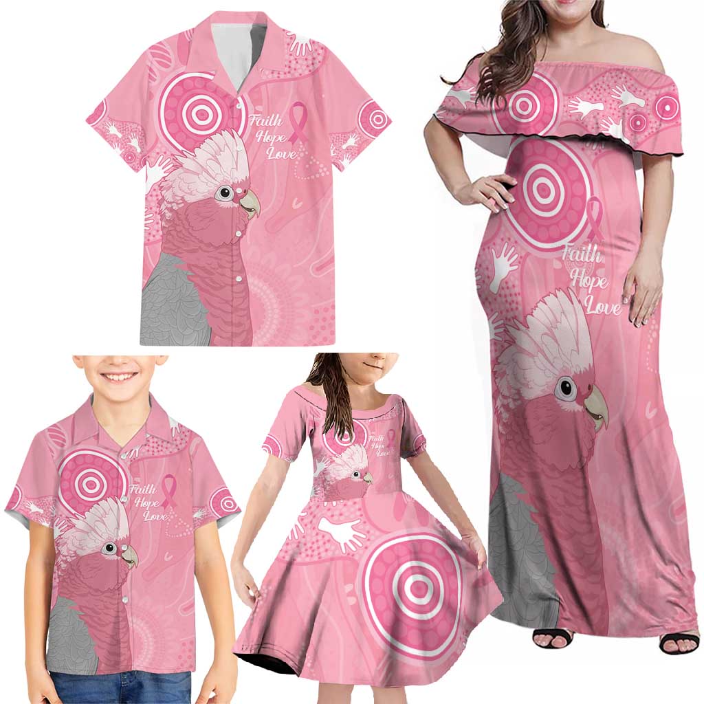 Australia Breast Cancer Awareness Family Matching Off Shoulder Maxi Dress and Hawaiian Shirt Galah Faith Hope Love Pink Month - Vibe Hoodie