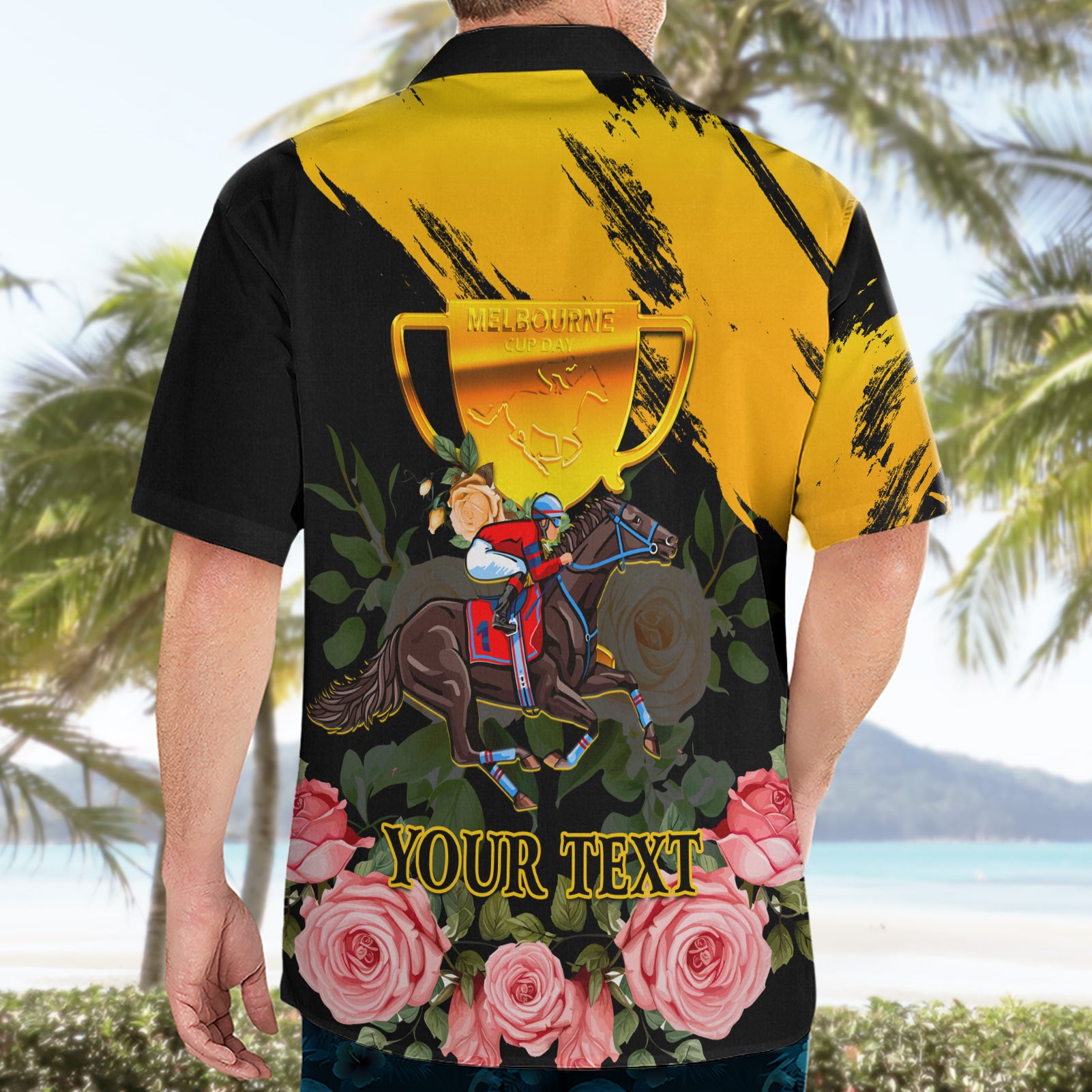 Personalised Australia Melbourne Cup Day Hawaiian Shirt 2023 Horse Racing Trophy With Roses - Vibe Hoodie Shop
