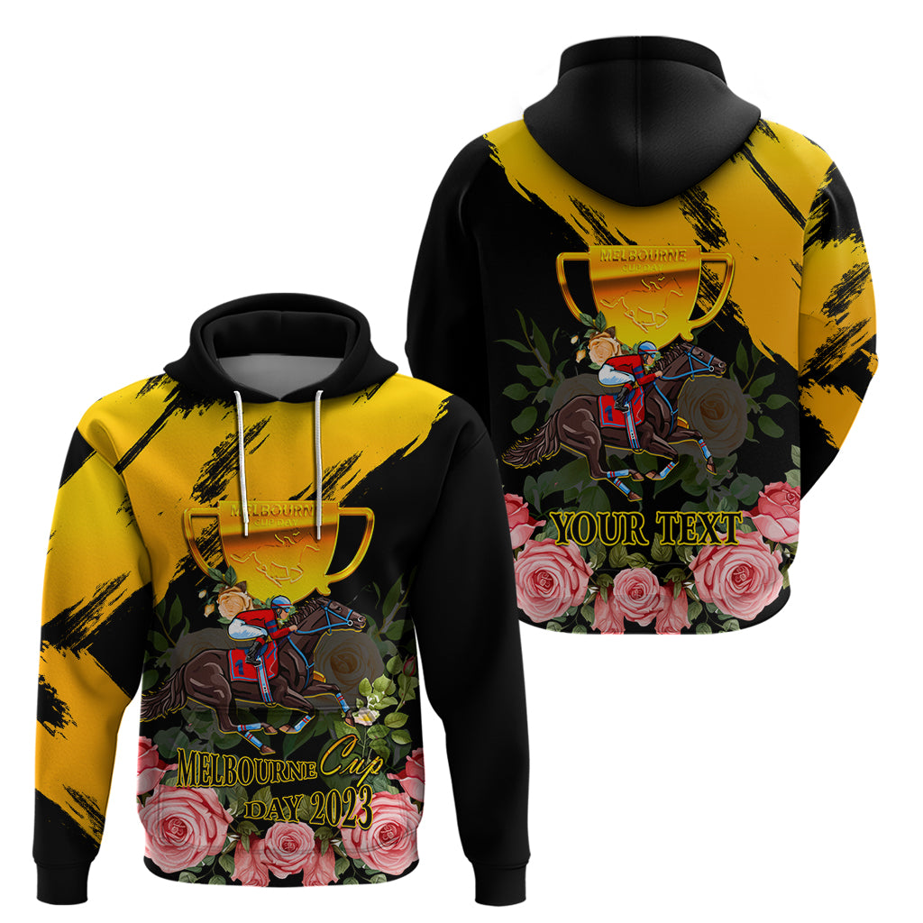 Personalised Australia Melbourne Cup Day Hoodie 2023 Horse Racing Trophy With Roses - Vibe Hoodie Shop