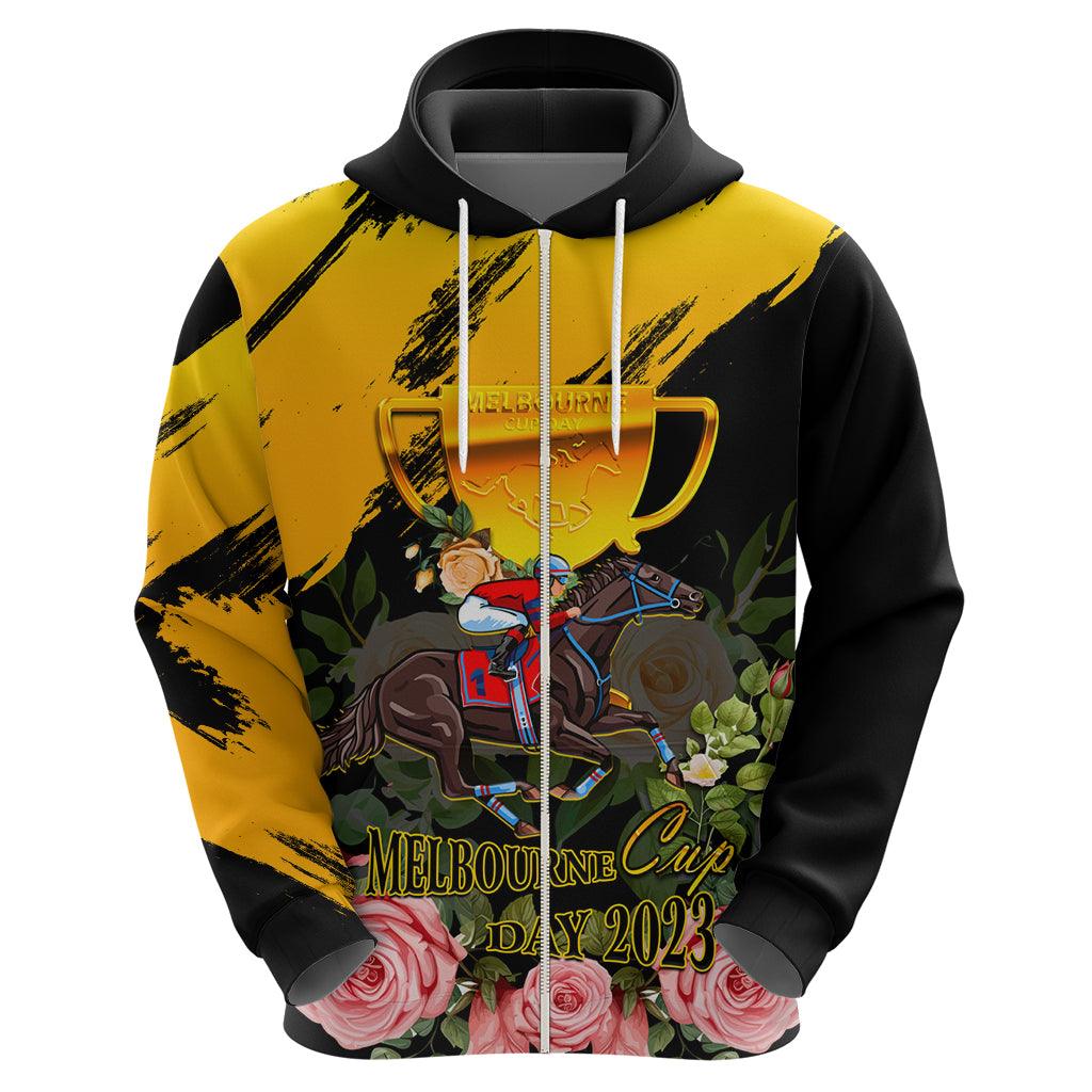 Personalised Australia Melbourne Cup Day Hoodie 2023 Horse Racing Trophy With Roses - Vibe Hoodie Shop