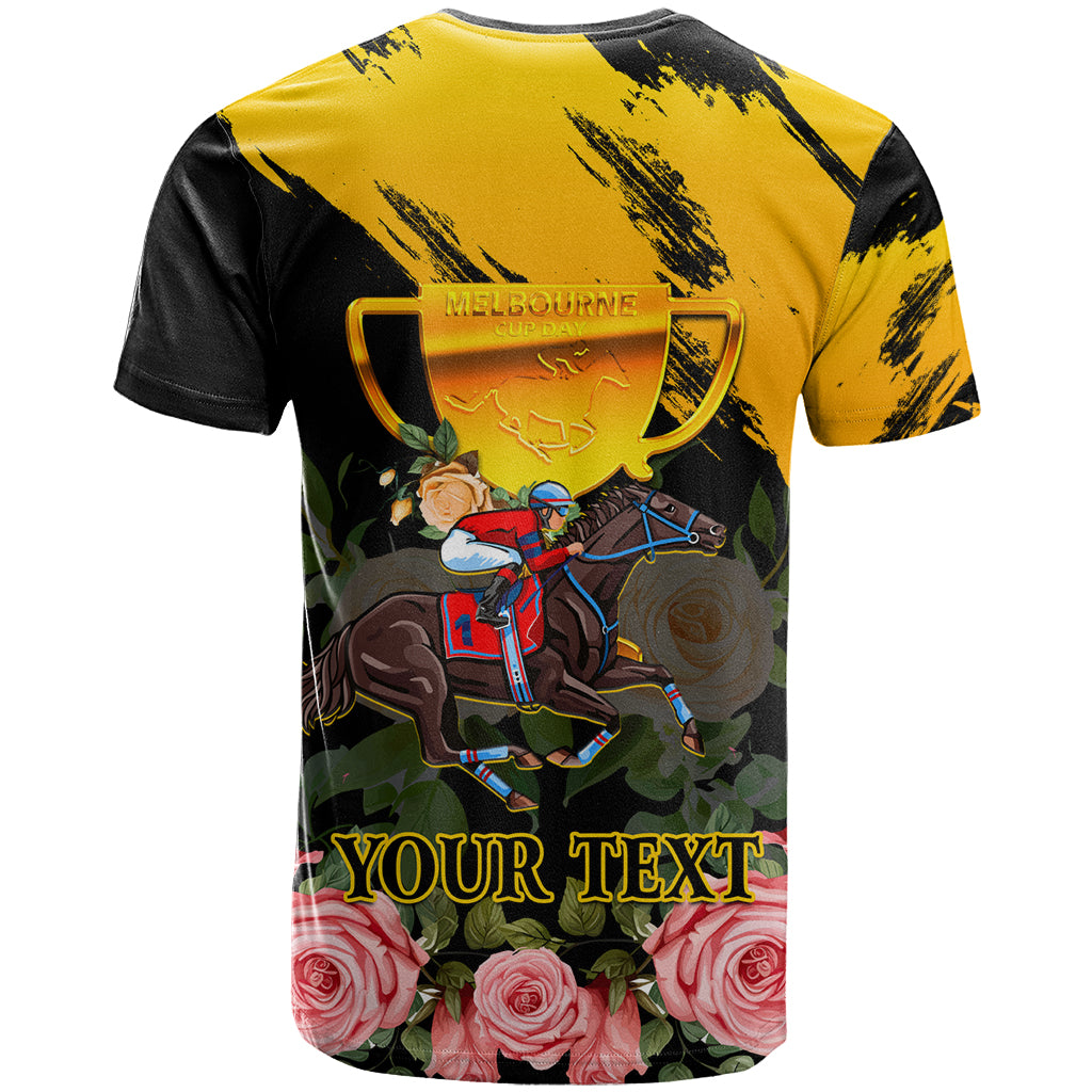 Personalised Australia Melbourne Cup Day T Shirt 2023 Horse Racing Trophy With Roses - Vibe Hoodie Shop