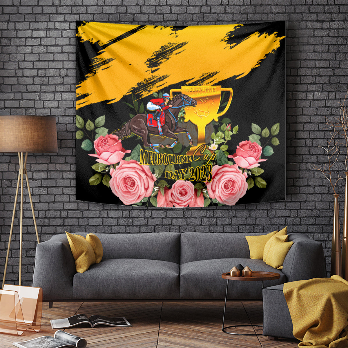 Personalised Australia Melbourne Cup Day Tapestry 2023 Horse Racing Trophy With Roses - Vibe Hoodie Shop