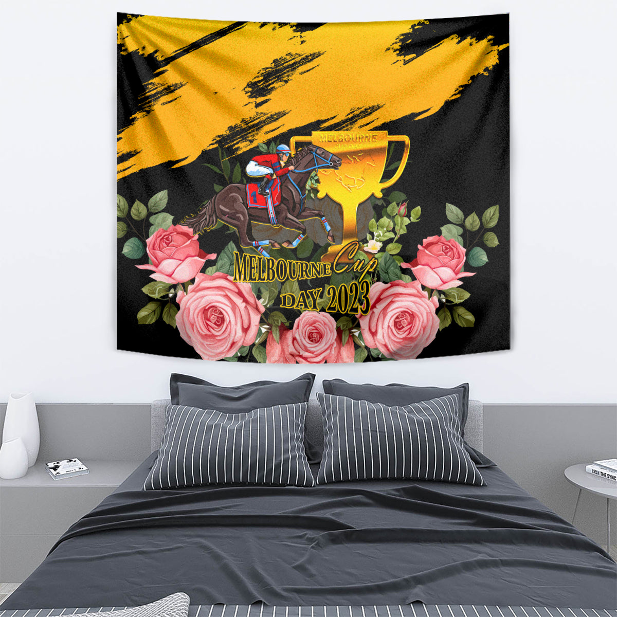 Personalised Australia Melbourne Cup Day Tapestry 2023 Horse Racing Trophy With Roses - Vibe Hoodie Shop