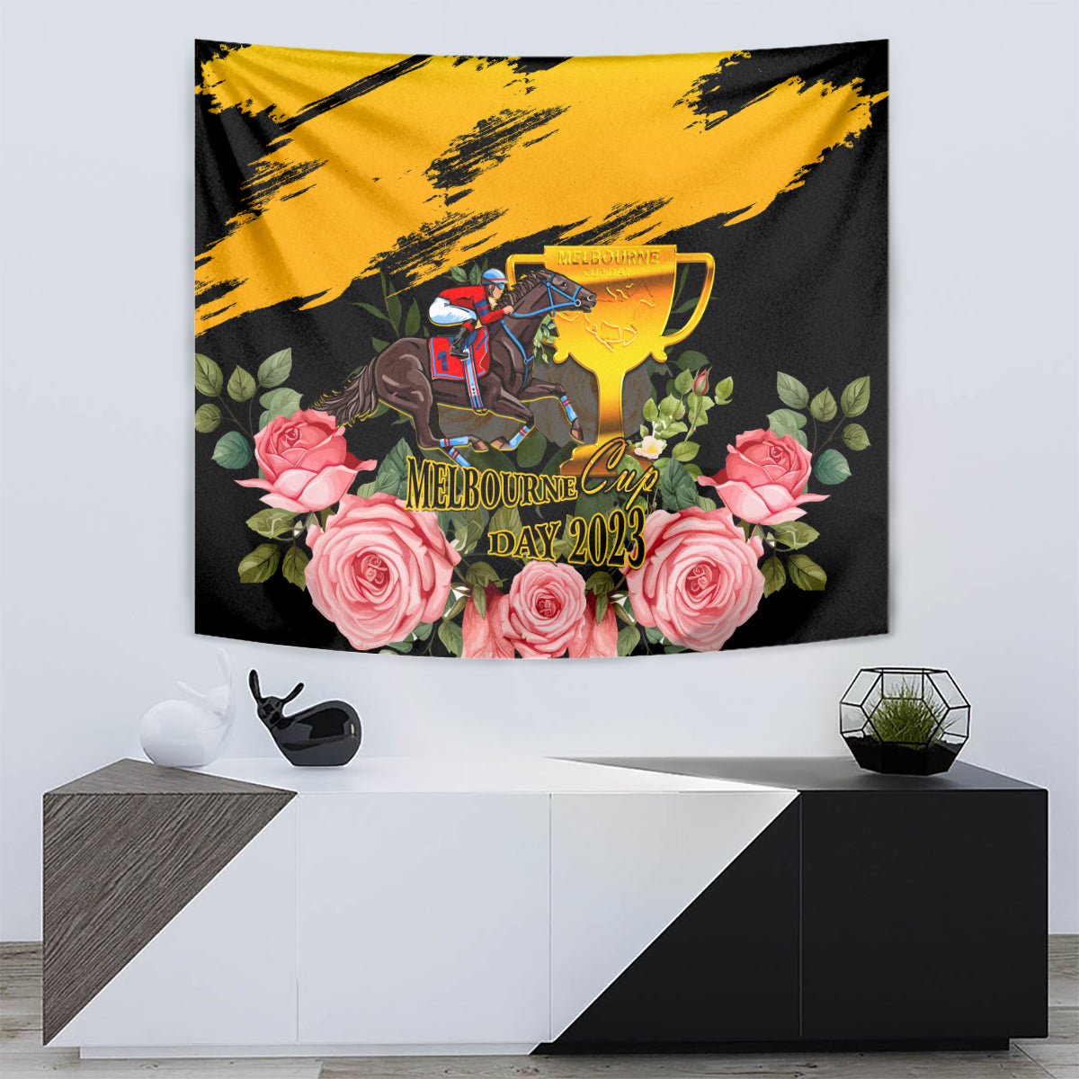 Personalised Australia Melbourne Cup Day Tapestry 2023 Horse Racing Trophy With Roses - Vibe Hoodie Shop