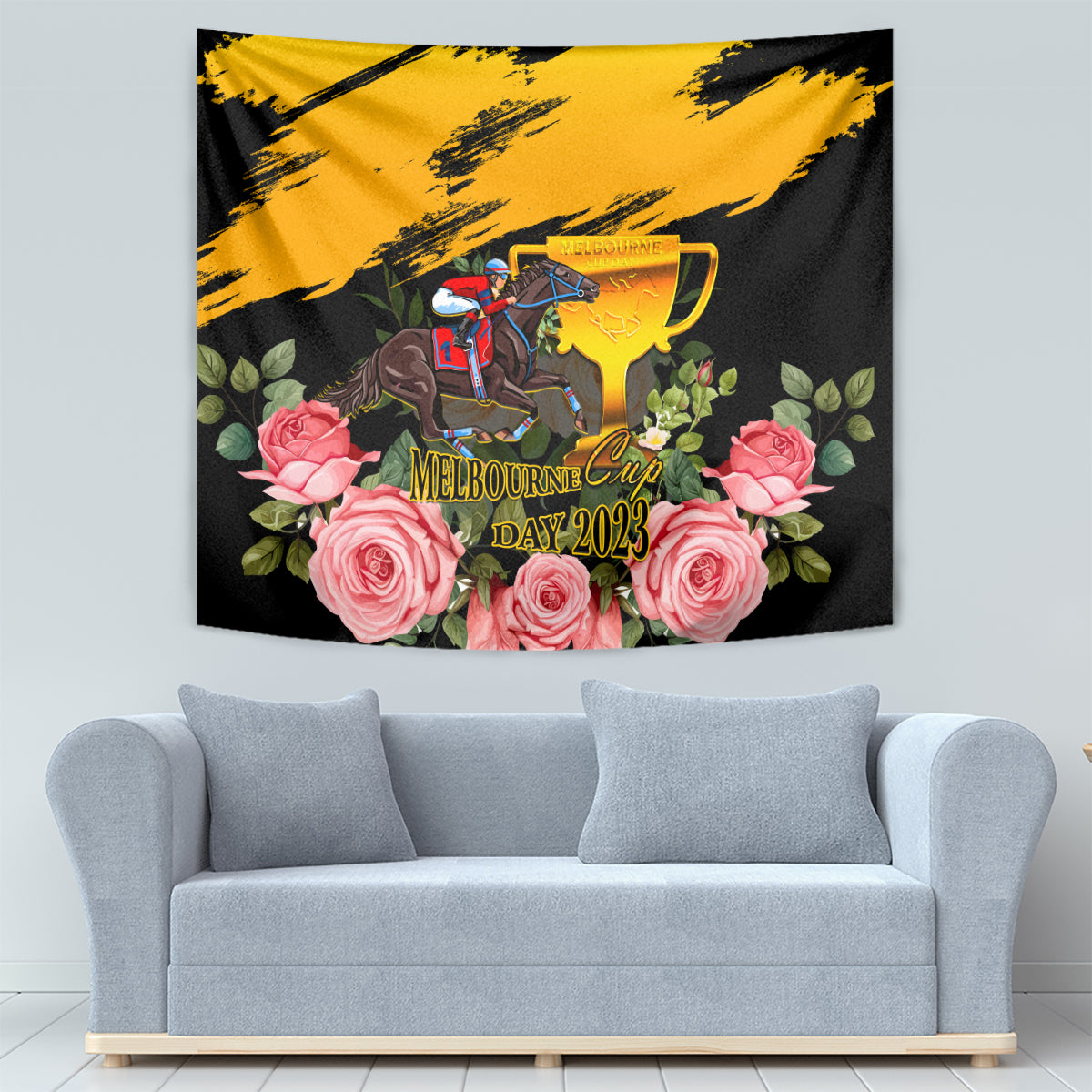 Personalised Australia Melbourne Cup Day Tapestry 2023 Horse Racing Trophy With Roses - Vibe Hoodie Shop