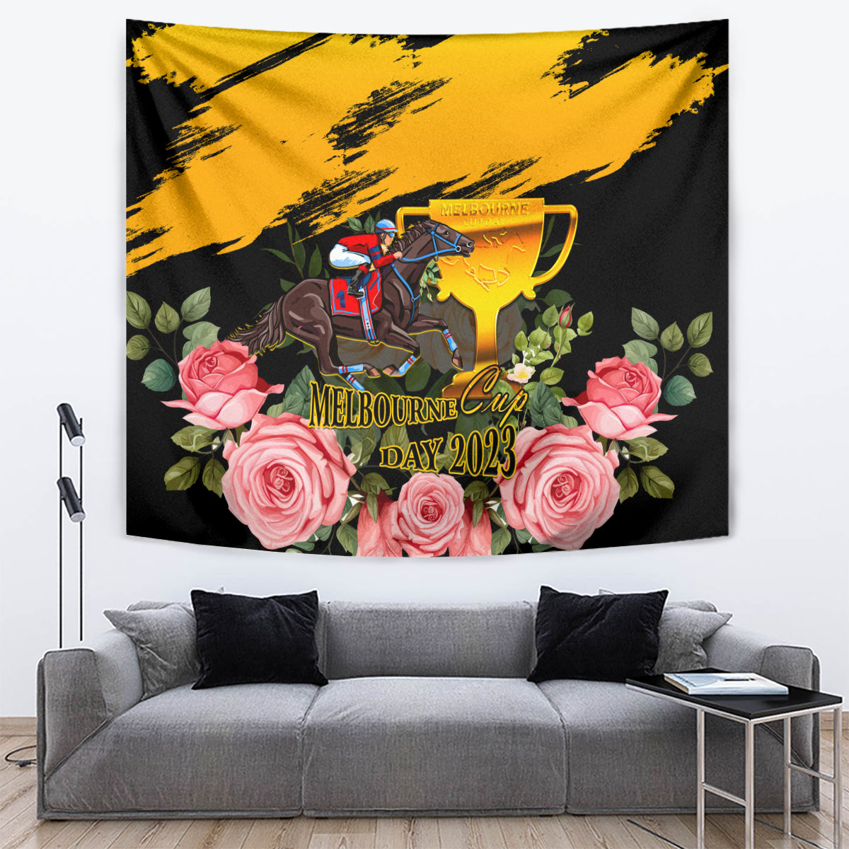 Personalised Australia Melbourne Cup Day Tapestry 2023 Horse Racing Trophy With Roses - Vibe Hoodie Shop