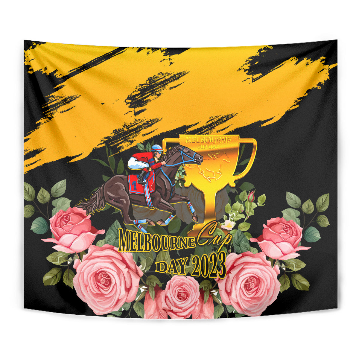 Personalised Australia Melbourne Cup Day Tapestry 2023 Horse Racing Trophy With Roses - Vibe Hoodie Shop