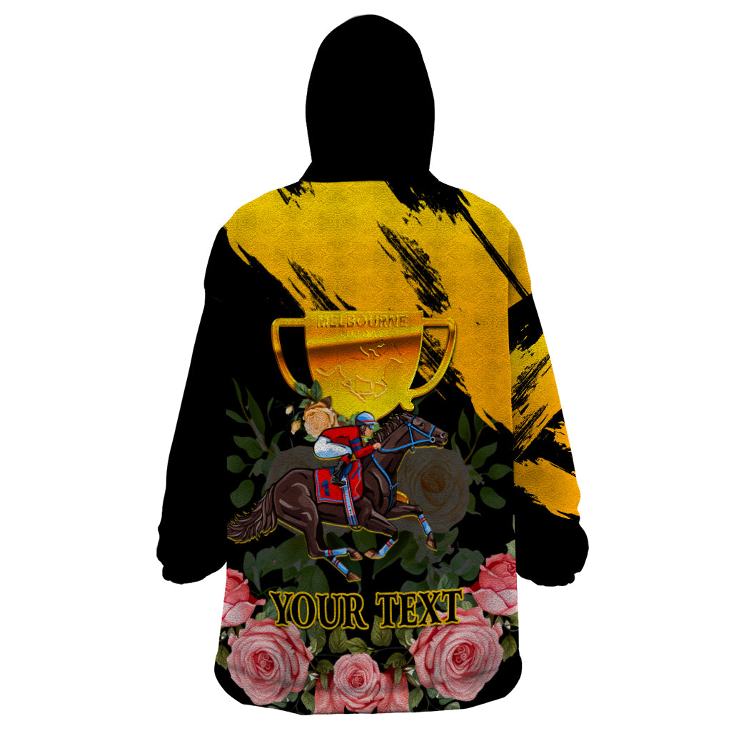 Personalised Australia Melbourne Cup Day Wearable Blanket Hoodie 2023 Horse Racing Trophy With Roses - Vibe Hoodie Shop