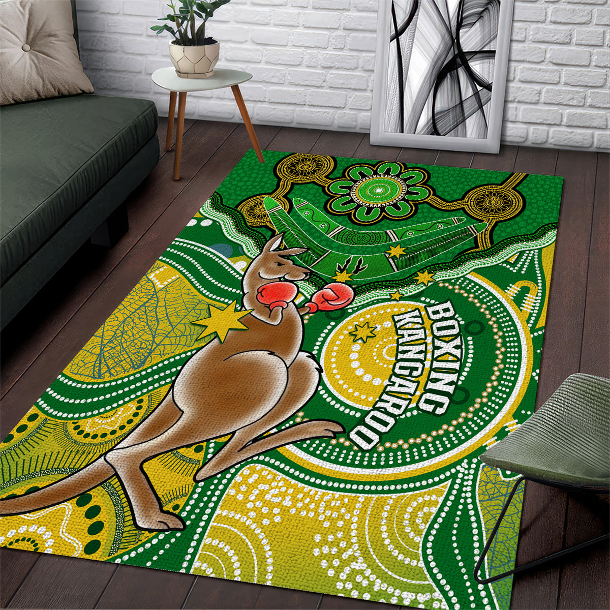 Personalised Australia Boxing Kangaroo Area Rug Aussie Indigenous Art Mix National Color - Vibe Hoodie Shop