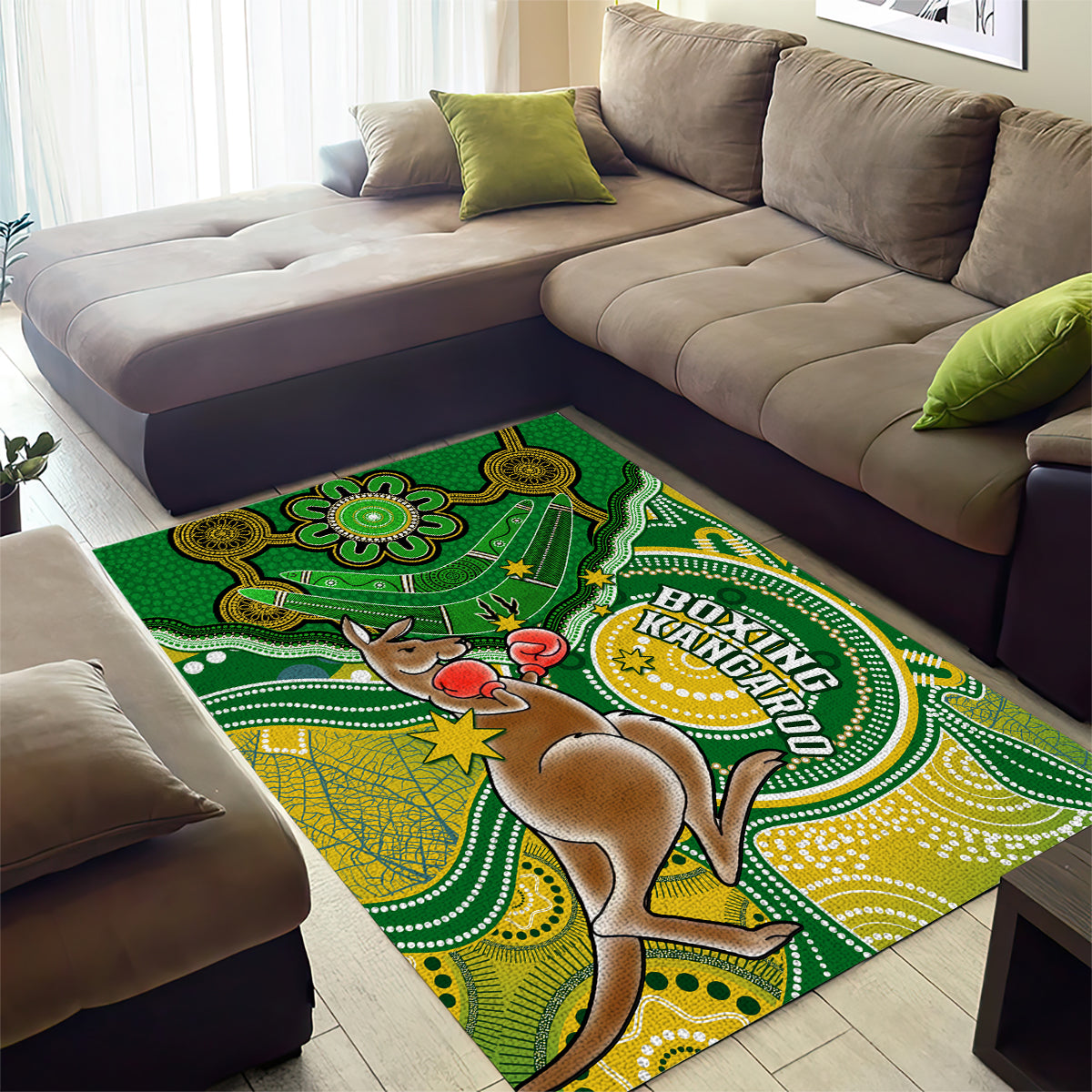 Personalised Australia Boxing Kangaroo Area Rug Aussie Indigenous Art Mix National Color - Vibe Hoodie Shop