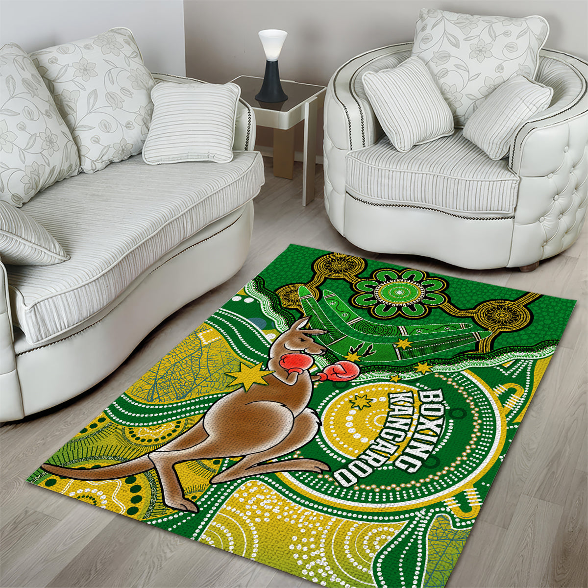 Personalised Australia Boxing Kangaroo Area Rug Aussie Indigenous Art Mix National Color - Vibe Hoodie Shop