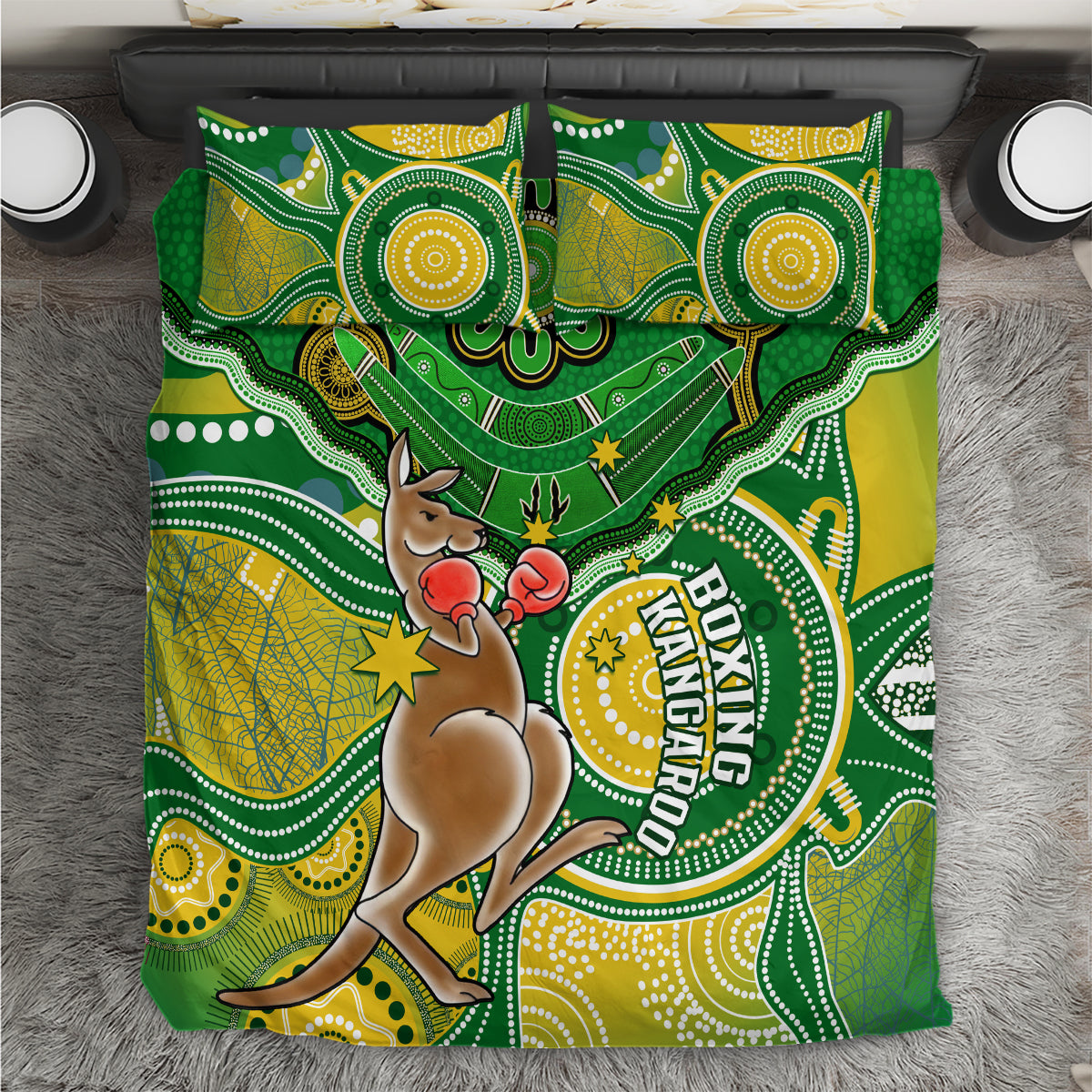Personalised Australia Boxing Kangaroo Bedding Set Aussie Indigenous Art Mix National Color - Vibe Hoodie Shop
