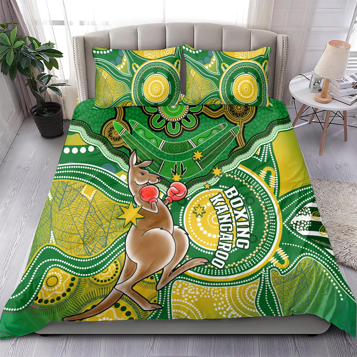 Personalised Australia Boxing Kangaroo Bedding Set Aussie Indigenous Art Mix National Color - Vibe Hoodie Shop