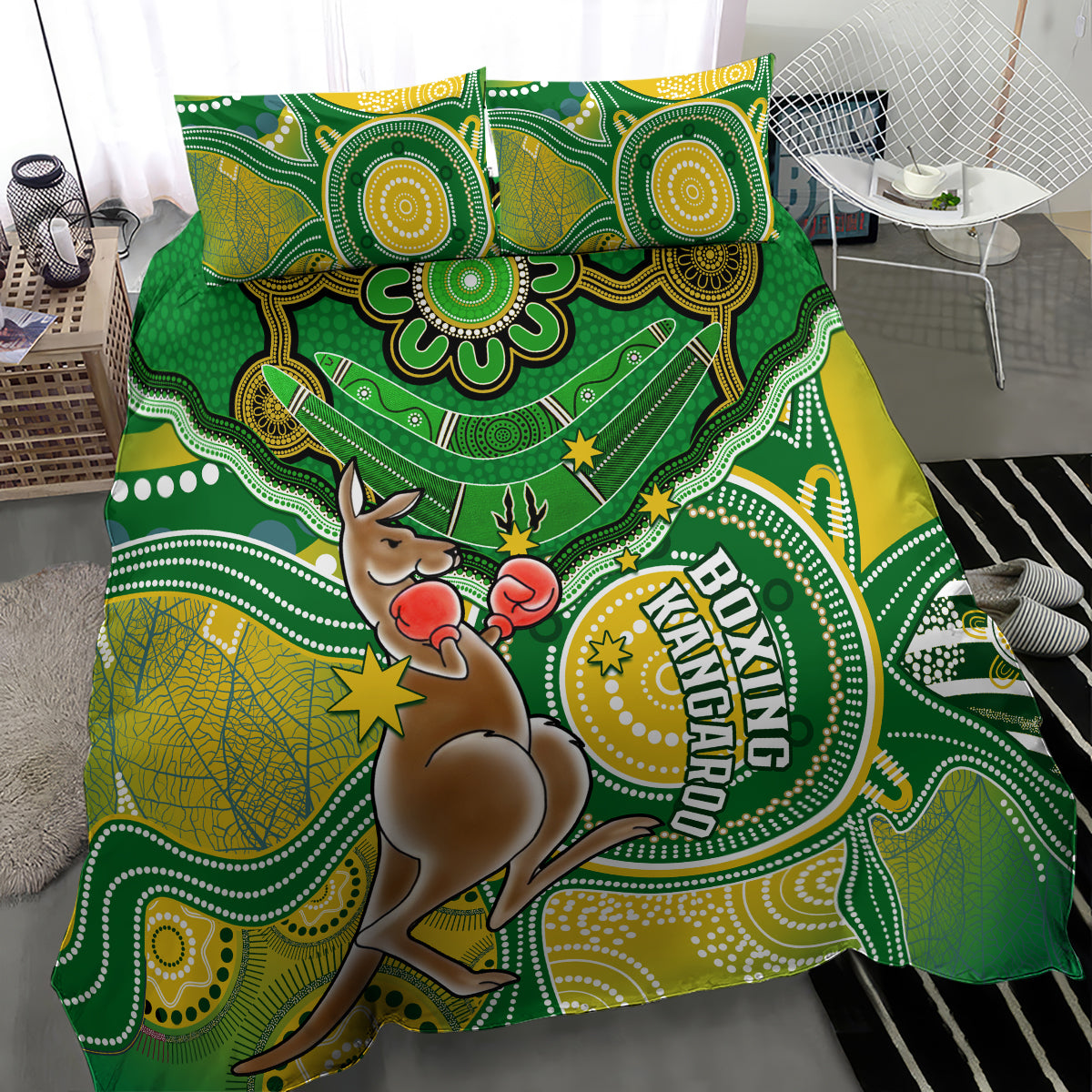 Personalised Australia Boxing Kangaroo Bedding Set Aussie Indigenous Art Mix National Color - Vibe Hoodie Shop