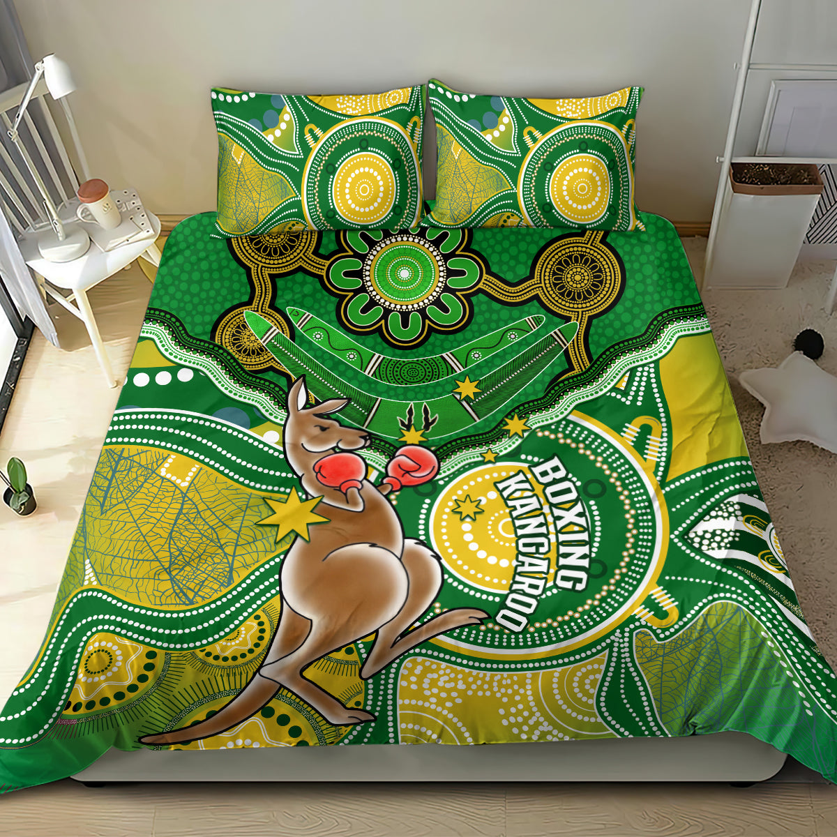 Personalised Australia Boxing Kangaroo Bedding Set Aussie Indigenous Art Mix National Color - Vibe Hoodie Shop