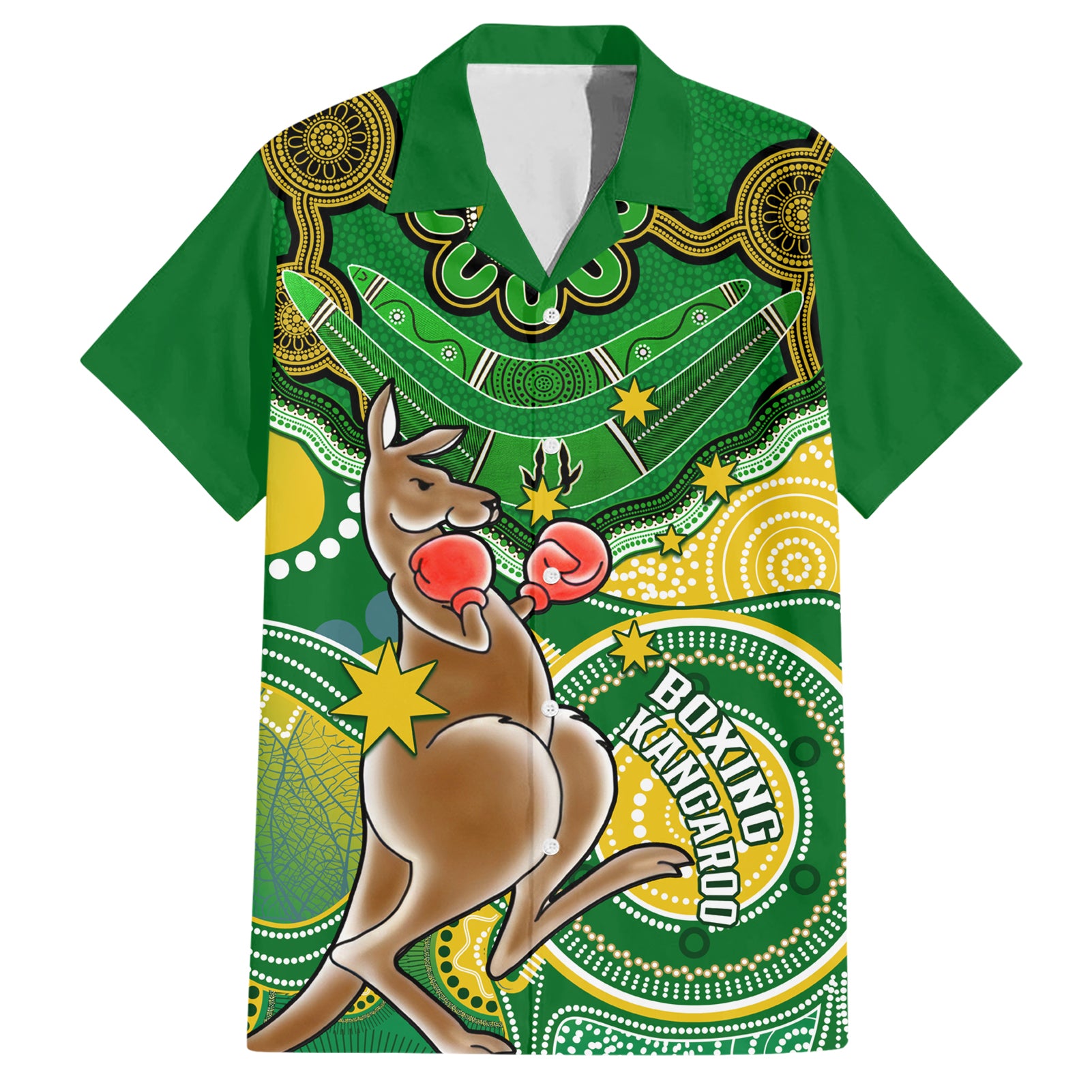 Personalised Australia Boxing Kangaroo Hawaiian Shirt Aussie Indigenous Art Mix National Color - Vibe Hoodie Shop