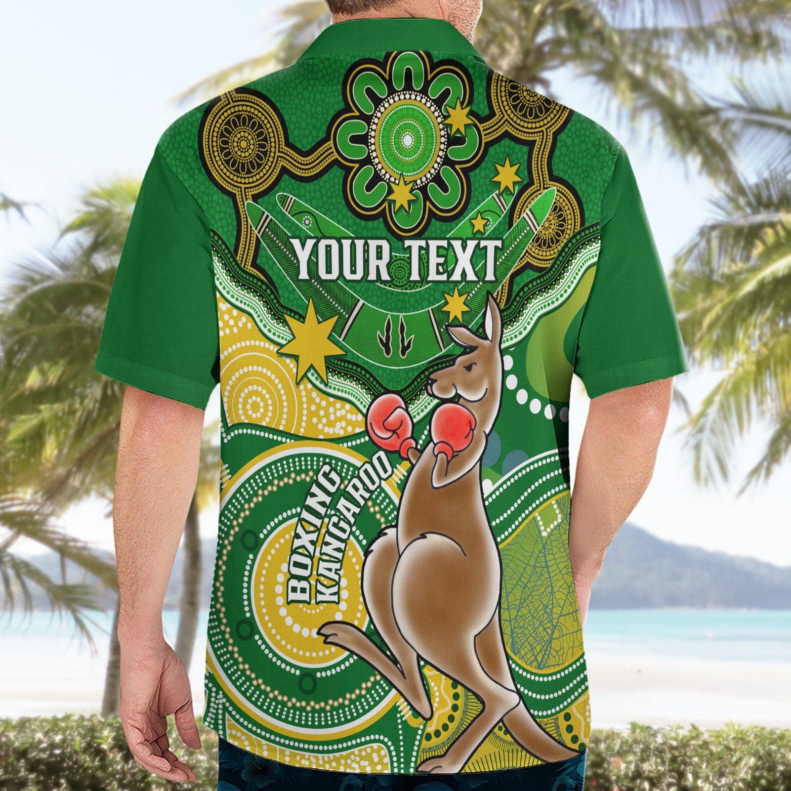 Personalised Australia Boxing Kangaroo Hawaiian Shirt Aussie Indigenous Art Mix National Color - Vibe Hoodie Shop