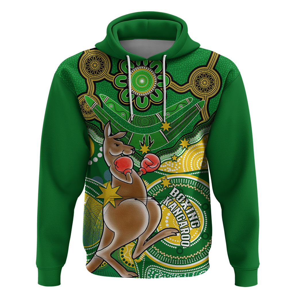 Personalised Australia Boxing Kangaroo Hoodie Aussie Indigenous Art Mix National Color - Vibe Hoodie Shop