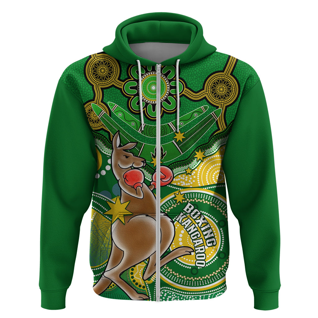 Personalised Australia Boxing Kangaroo Hoodie Aussie Indigenous Art Mix National Color - Vibe Hoodie Shop