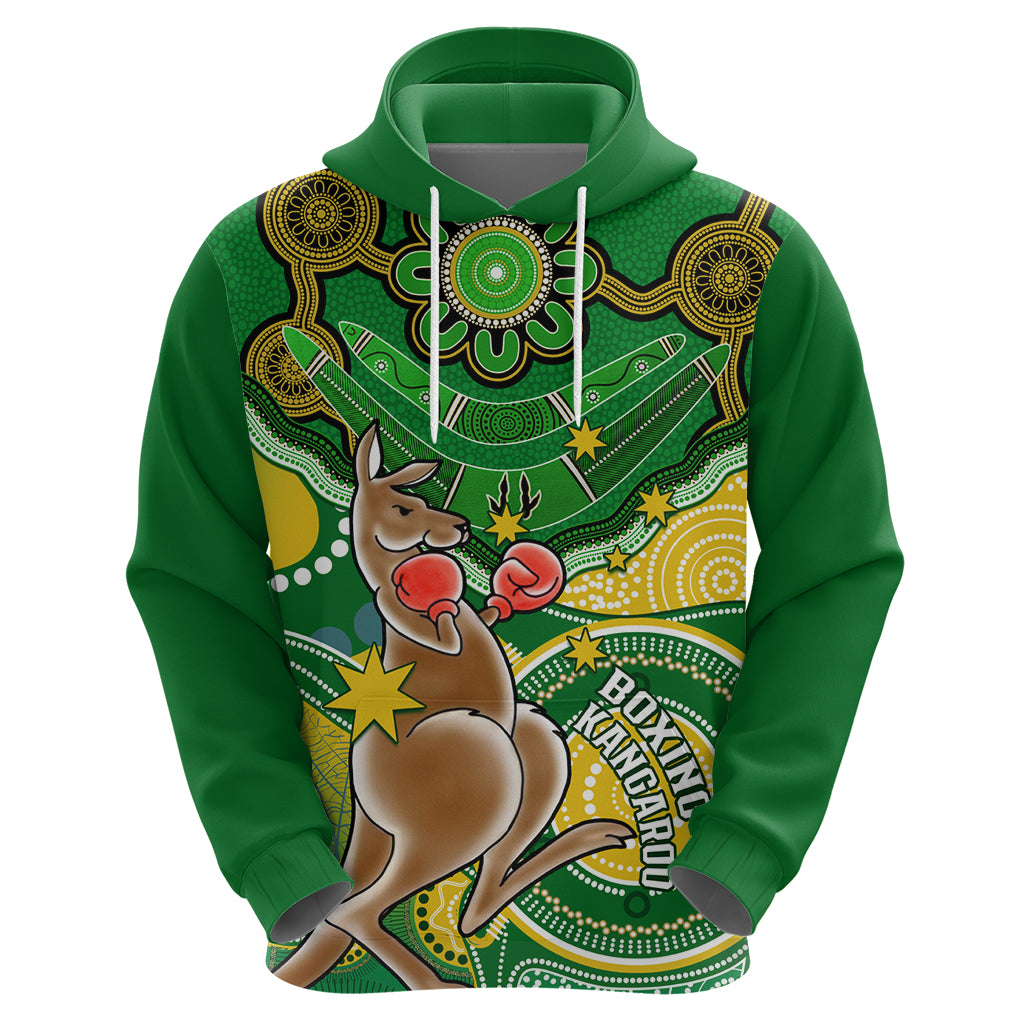 Personalised Australia Boxing Kangaroo Hoodie Aussie Indigenous Art Mix National Color - Vibe Hoodie Shop