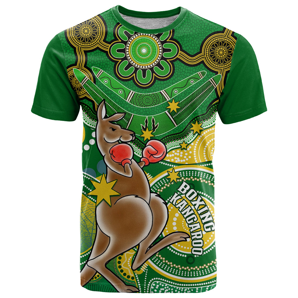 Personalised Australia Boxing Kangaroo T Shirt Aussie Indigenous Art Mix National Color - Vibe Hoodie Shop