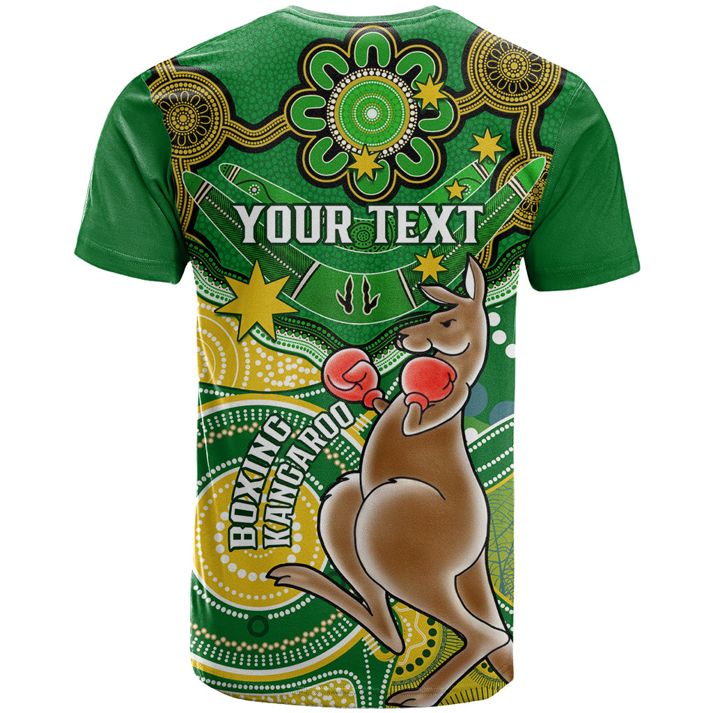 Personalised Australia Boxing Kangaroo T Shirt Aussie Indigenous Art Mix National Color - Vibe Hoodie Shop