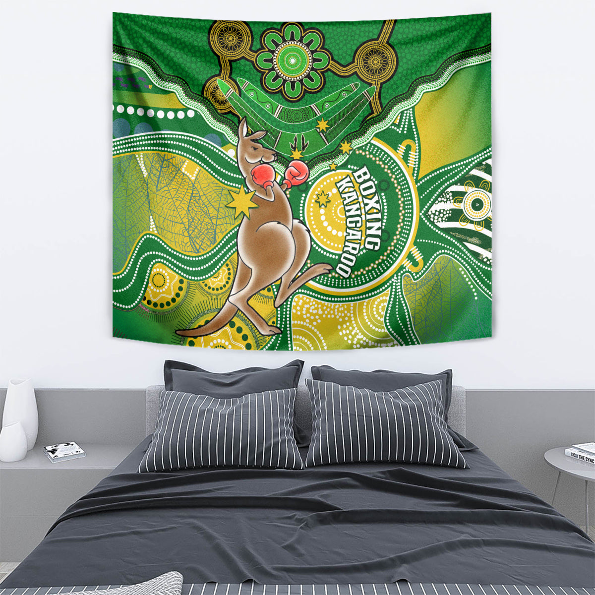 Personalised Australia Boxing Kangaroo Tapestry Aussie Indigenous Art Mix National Color - Vibe Hoodie Shop