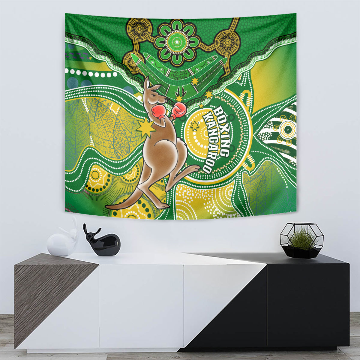 Personalised Australia Boxing Kangaroo Tapestry Aussie Indigenous Art Mix National Color - Vibe Hoodie Shop