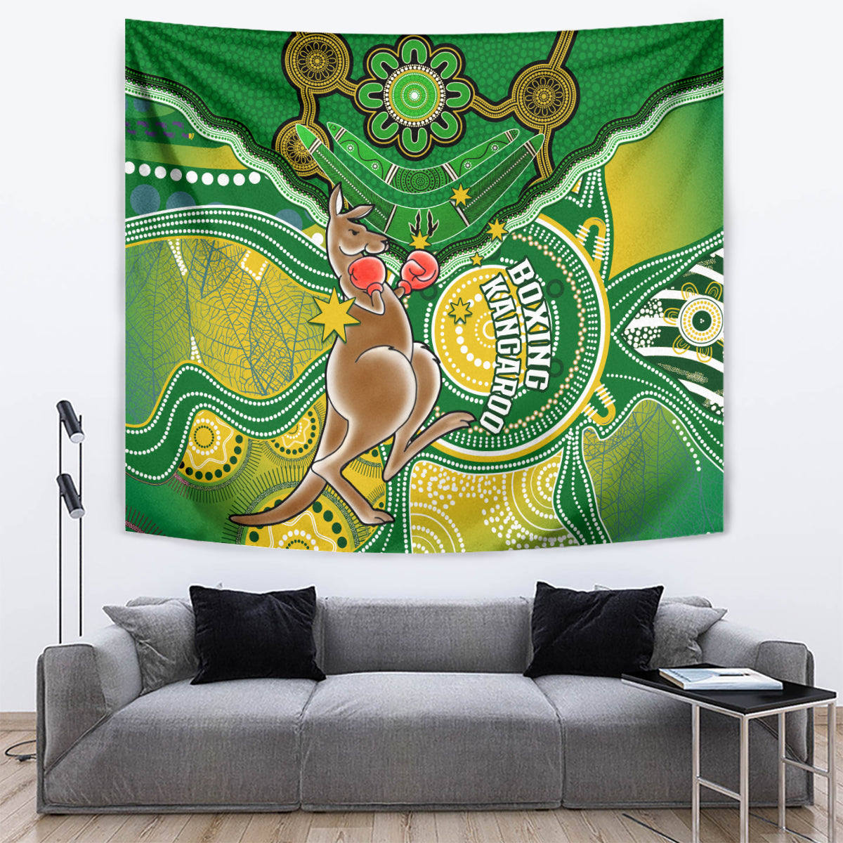 Personalised Australia Boxing Kangaroo Tapestry Aussie Indigenous Art Mix National Color - Vibe Hoodie Shop