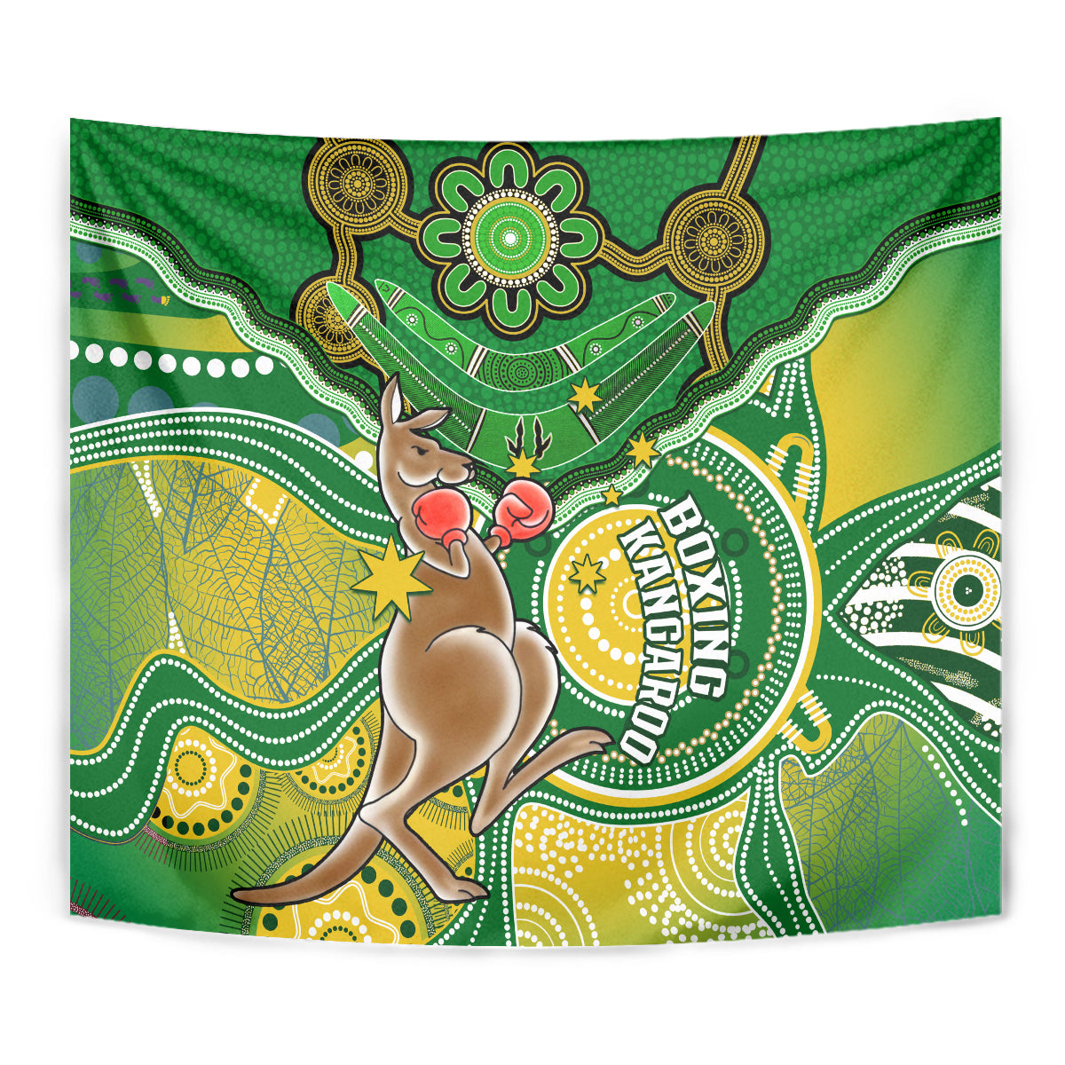 Personalised Australia Boxing Kangaroo Tapestry Aussie Indigenous Art Mix National Color - Vibe Hoodie Shop