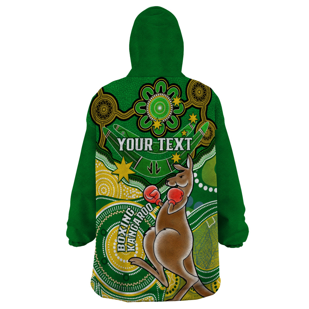 Personalised Australia Boxing Kangaroo Wearable Blanket Hoodie Aussie Indigenous Art Mix National Color - Vibe Hoodie Shop