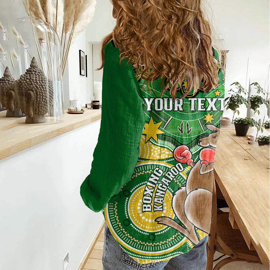 Personalised Australia Boxing Kangaroo Women Casual Shirt Aussie Indigenous Art Mix National Color - Vibe Hoodie Shop