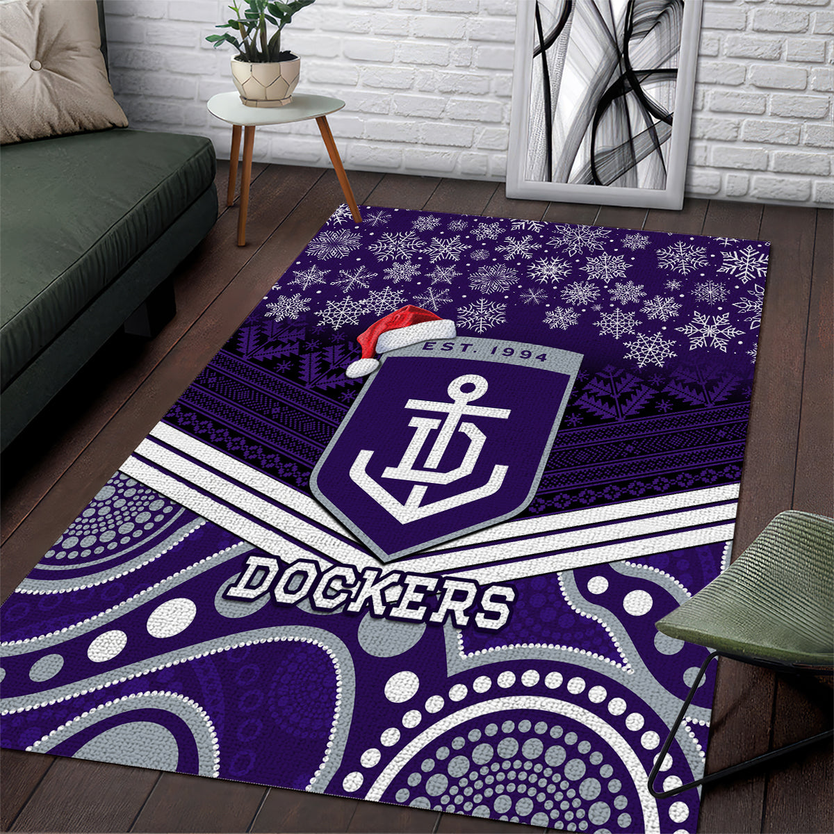 Custom Dockers Football Christmas Area Rug Merry Xmas 2023 Mix Aboriginal Art - Vibe Hoodie Shop