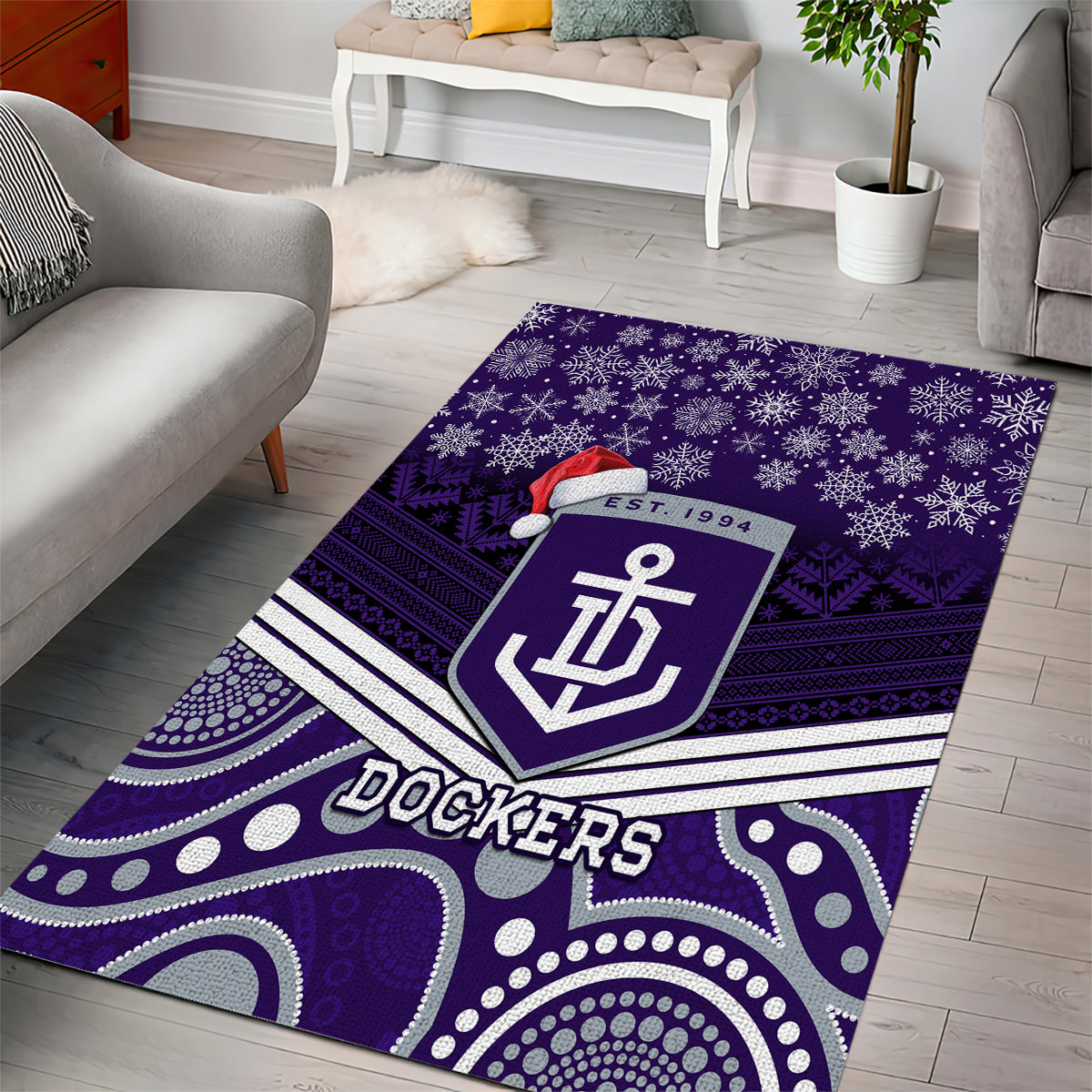 Custom Dockers Football Christmas Area Rug Merry Xmas 2023 Mix Aboriginal Art - Vibe Hoodie Shop