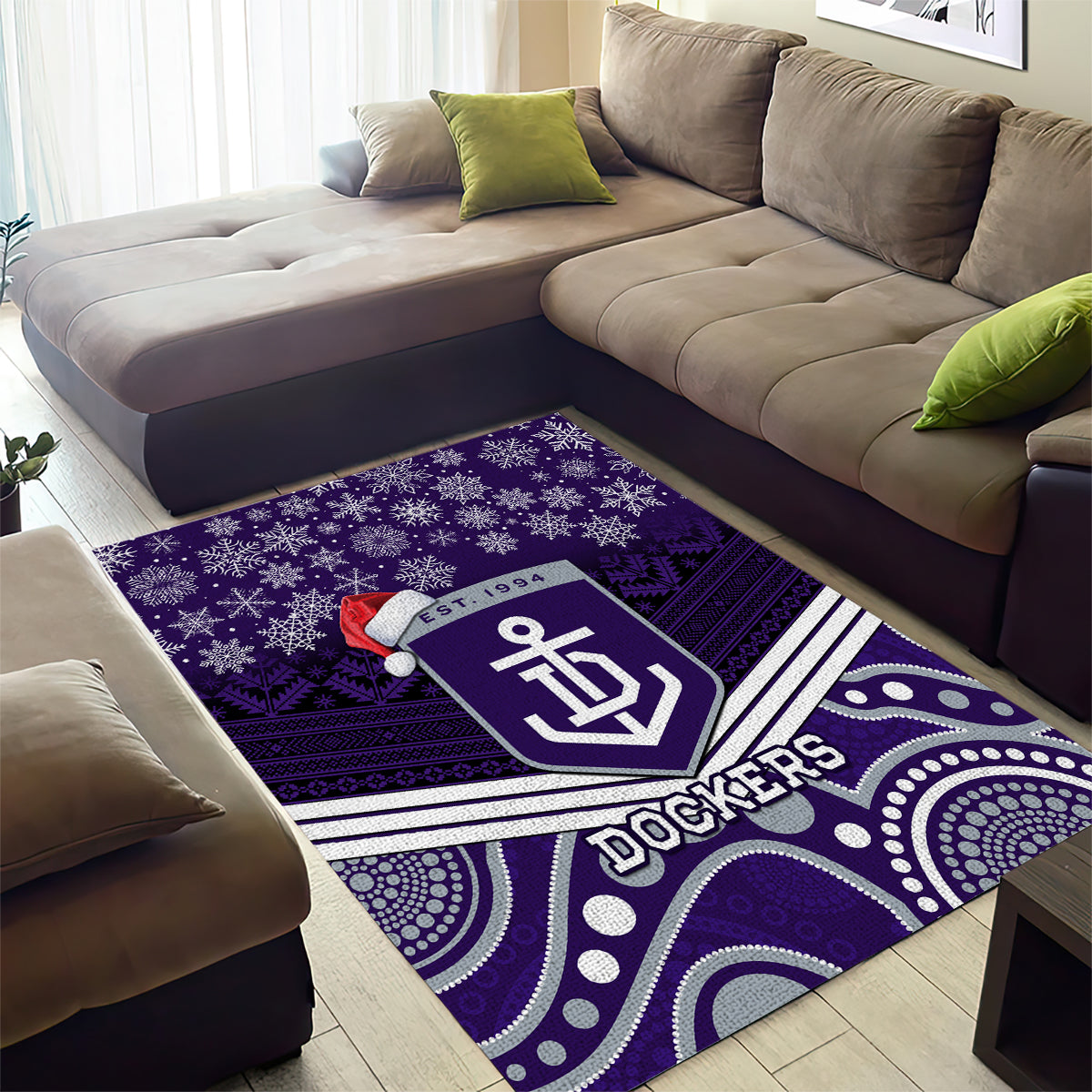 Custom Dockers Football Christmas Area Rug Merry Xmas 2023 Mix Aboriginal Art - Vibe Hoodie Shop