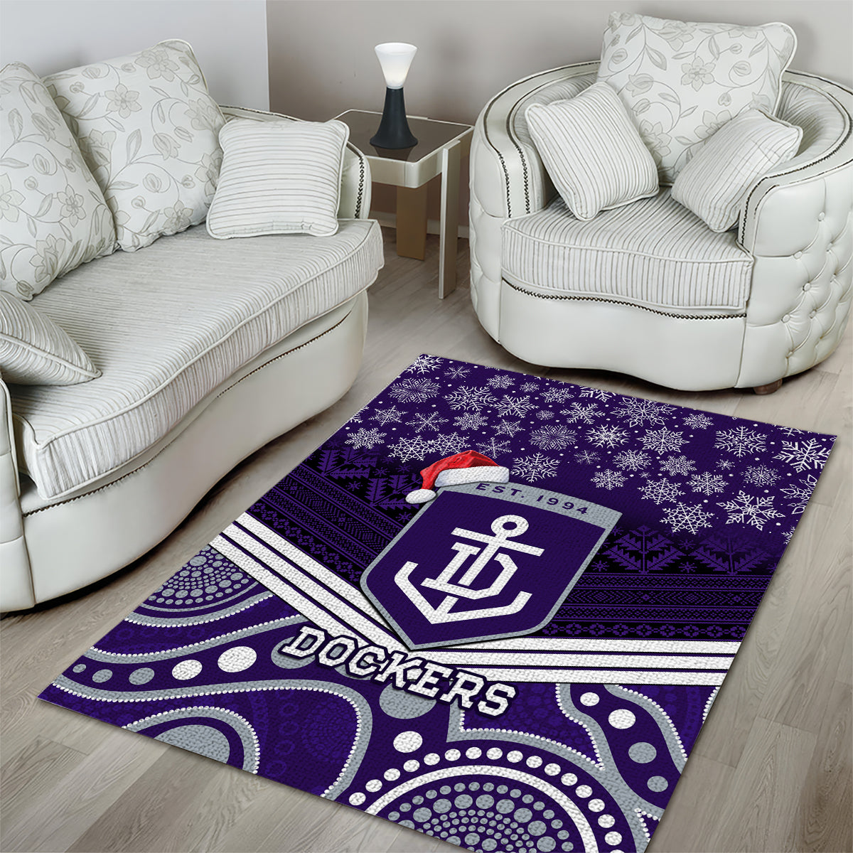 Custom Dockers Football Christmas Area Rug Merry Xmas 2023 Mix Aboriginal Art - Vibe Hoodie Shop