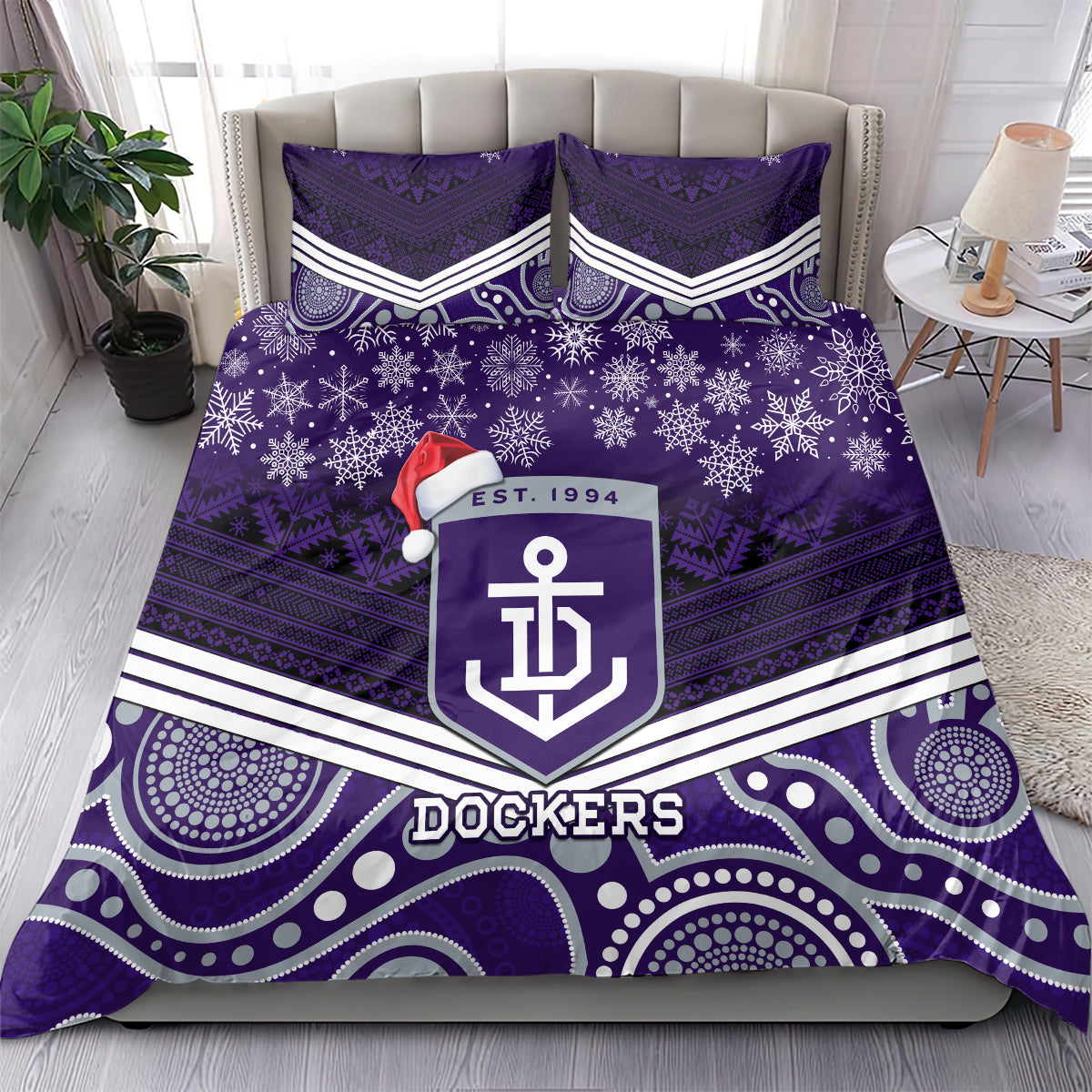 Custom Dockers Football Christmas Bedding Set Merry Xmas 2023 Mix Aboriginal Art - Vibe Hoodie Shop