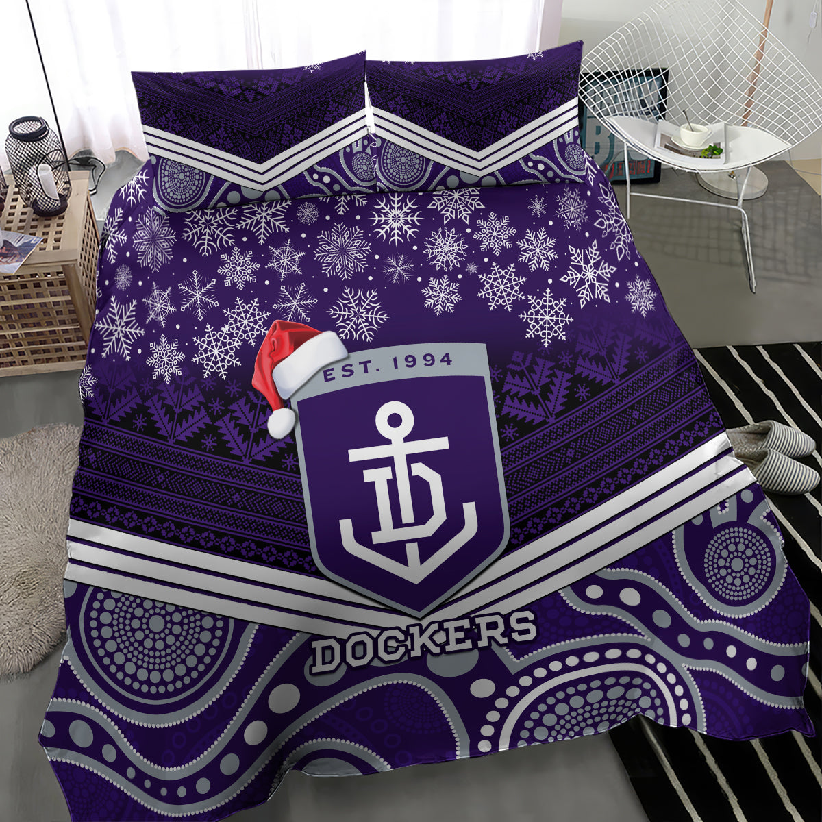Custom Dockers Football Christmas Bedding Set Merry Xmas 2023 Mix Aboriginal Art - Vibe Hoodie Shop